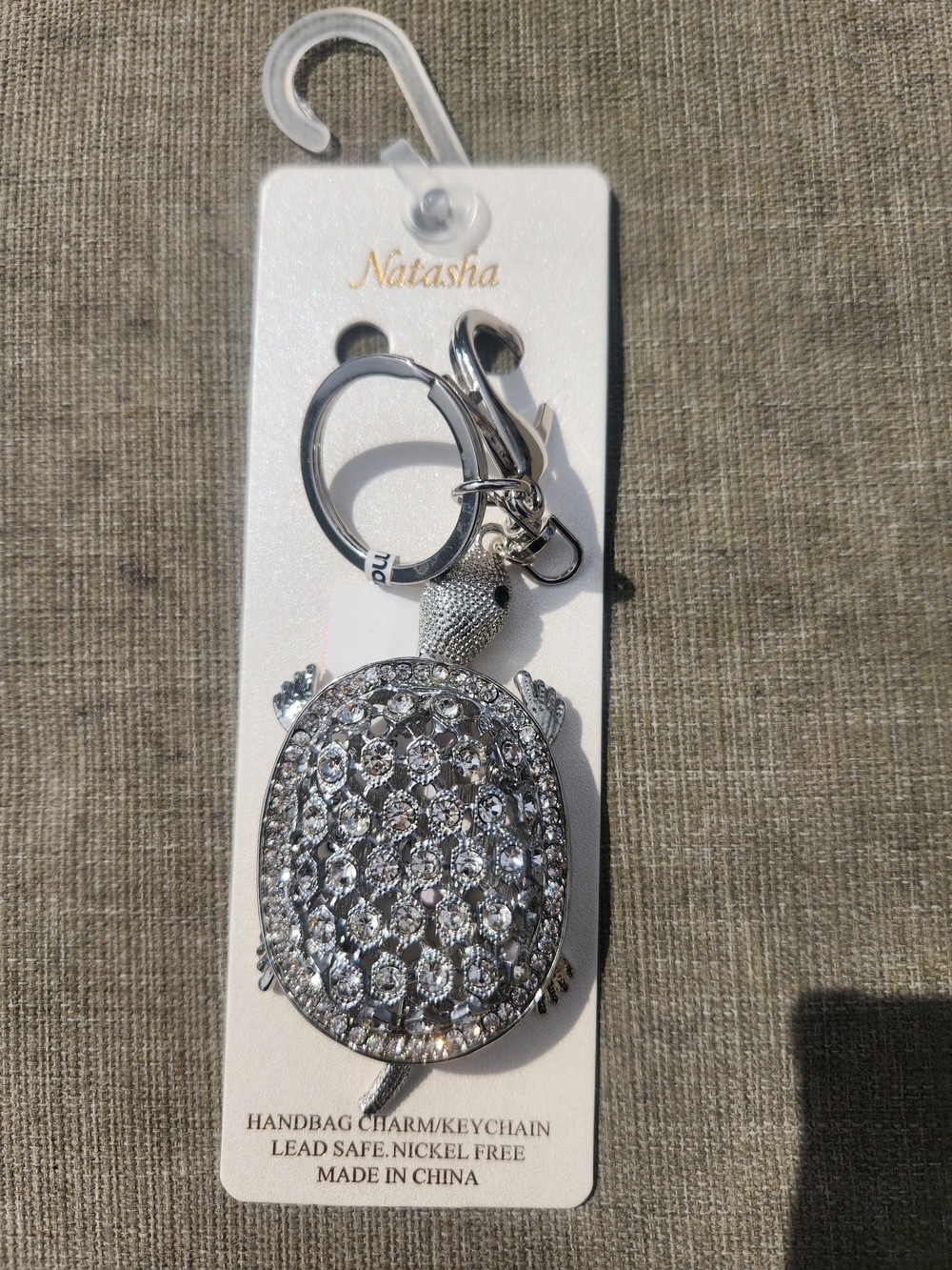 Natasha Couture Silver Crystal Turtle Keychain Charm NWT